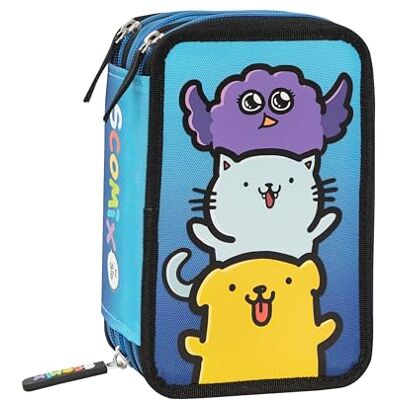 Franco Cosimo Panini Comix SComix by Sio Schooltas met 3 vakken voor kinderen en meisjes, met complete schrijfwarenset, 5 etiketten en praktische ritssluitingen, 20 x 13 x 7 cm, zwart, blauw, casual, Blauw, informeel Franco Cosimo Panini Comix SComix by Sio Schooltas met 3 vakken voor kinderen en meisjes, met complete schrijfwarenset, 5 etiketten en praktische ritssluitingen, 20 x 13 x 7 cm, zwart, blauw, casual, Blauw, informeel