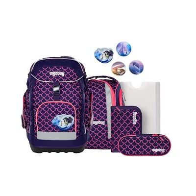 ergobag Maxi-set, 6-delig, ergonomische basisschooltas, ideaal voor grote kinderen vanaf de 1e klas, Parel duikbeer paars, Schooltas set ergobag Maxi-set, 6-delig, ergonomische basisschooltas, ideaal voor grote kinderen vanaf de 1e klas, Parel duikbeer paars, Schooltas set