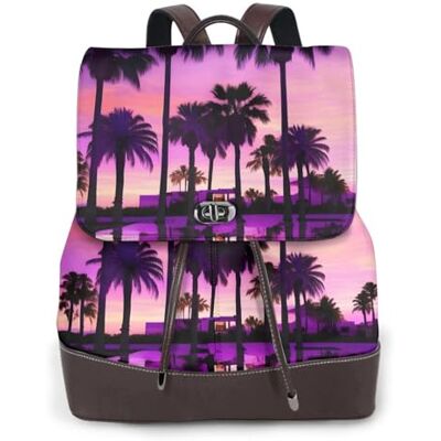 YQxwJL Heren Palm Paarse Zonsondergang Print Lederen Laptop Rugzak Casual Rugzak Mode Reisrugzak, Zwart, One Size, zwart., Eén maat YQxwJL Heren Palm Paarse Zonsondergang Print Lederen Laptop Rugzak Casual Rugzak Mode Reisrugzak, Zwart, One Size, zwart., Eén maat