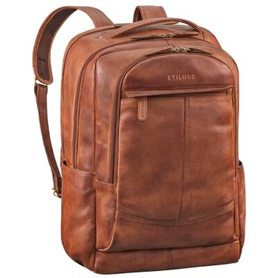 STILORD "Maxim" Grote rugzak voor heren, leer, rugzak, draagbaar, 17-19 inch, rugzak, diefstalbeveiliging, XL, werktas, reizen, dames, echt leer, kleur: cognac STILORD "Maxim" Grote rugzak voor heren, leer, rugzak, draagbaar, 17-19 inch, rugzak, diefstalbeveiliging, XL, werktas, reizen, dames, echt leer, kleur: cognac