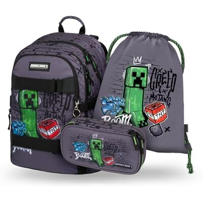 Baagl Wednesday Nevermore Schoolrugzakset voor jongens en meisjes, 3-delig, basisschooltas met borstband en ergonomische schooltas vanaf de 3e klas, Minecraft, schoolrugzak Baagl Wednesday Nevermore Schoolrugzakset voor jongens en meisjes, 3-delig, basisschooltas met borstband en ergonomische schooltas vanaf de 3e klas, Minecraft, schoolrugzak