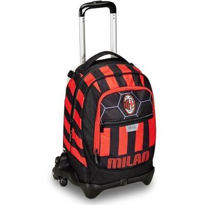 Seven Jack 3-wielige schooltrolley, rood en zwart, A.C. Milan voetbal, rood zwart 3-in-1, drievoudig gebruik, rugzak met afneembare trolley, flessenhouder en kruissysteem, schoolrugzak Seven Jack 3-wielige schooltrolley, rood en zwart, A.C. Milan voetbal, rood zwart 3-in-1, drievoudig gebruik, rugzak met afneembare trolley, flessenhouder en kruissysteem, schoolrugzak