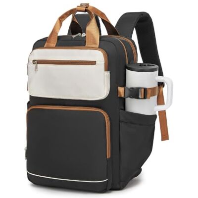 Kono Rugzak voor laptop van 15,6 inch voor dames, casual, grote capaciteit, waterdicht, voor reizen, kantoor, studie, Zwart/Beige, L, Casual Kono Rugzak voor laptop van 15,6 inch voor dames, casual, grote capaciteit, waterdicht, voor reizen, kantoor, studie, Zwart/Beige, L, Casual