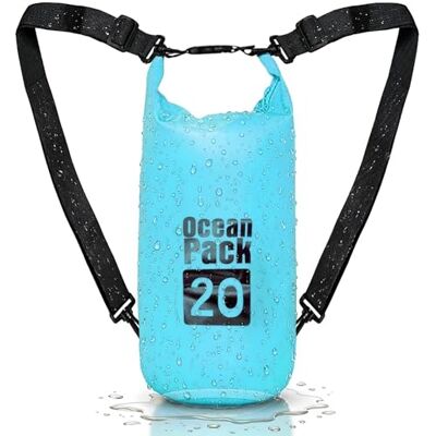 Cable Technologies Waterdichte rugzak 2/5/10/20 liter, Dry Bag Zee, waterdichte tas, verstelbare schouderriem, voor boot, vissen, rafting, strand, watersport, beschermt telefoon/zilver/kaart/sleutel, Lichtblauw Cable Technologies Waterdichte rugzak 2/5/10/20 liter, Dry Bag Zee, waterdichte tas, verstelbare schouderriem, voor boot, vissen, rafting, strand, watersport, beschermt telefoon/zilver/kaart/sleutel, Lichtblauw