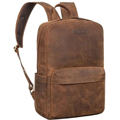 STILORD Alois' Klassieke 15 inch laptoprugzak van leer voor dames en heren, grote rugzak met veel vakken en trolley-insteeksysteem, Avani bruin, L STILORD Alois' Klassieke 15 inch laptoprugzak van leer voor dames en heren, grote rugzak met veel vakken en trolley-insteeksysteem, Avani bruin, L