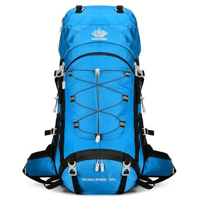 YFREAL Reisrugzak, wandelen, kamperen met regenhoes, waterdichte rugzak, klimrugzak voor dames en heren, 60 liter, Hemelsblauw, L YFREAL Reisrugzak, wandelen, kamperen met regenhoes, waterdichte rugzak, klimrugzak voor dames en heren, 60 liter, Hemelsblauw, L