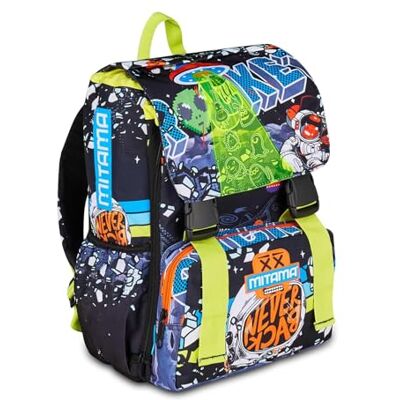 Mitama Schoolrugzak met drie vakken, Disco Space, kinderen, rekbaar, basis- en middelbare school, meerkleurig, Taglia Unica, meerkleurig, één maat Mitama Schoolrugzak met drie vakken, Disco Space, kinderen, rekbaar, basis- en middelbare school, meerkleurig, Taglia Unica, meerkleurig, één maat