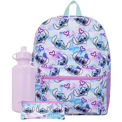 Disney Stitch Rugzak, 3-delig, rugzak, fles, pennenetui, Lilo and Stitch schooltas, meerkleurig Disney Stitch Rugzak, 3-delig, rugzak, fles, pennenetui, Lilo and Stitch schooltas, meerkleurig