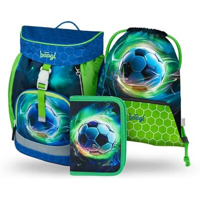 Baagl Schooltas voor jongens 1e klas Airy schooltas 3-delige set, basisschoolrugzak voor kinderen, schooltas voor school, tornister, Voetbal, M Baagl Schooltas voor jongens 1e klas Airy schooltas 3-delige set, basisschoolrugzak voor kinderen, schooltas voor school, tornister, Voetbal, M