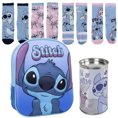 Lucky Boxer Stitch 3D kinderrugzak + verpakking van 4 sokken voor kinderen, motief Stitch, maat 27-30, blauw, 27-30, casual Lucky Boxer Stitch 3D kinderrugzak + verpakking van 4 sokken voor kinderen, motief Stitch, maat 27-30, blauw, 27-30, casual