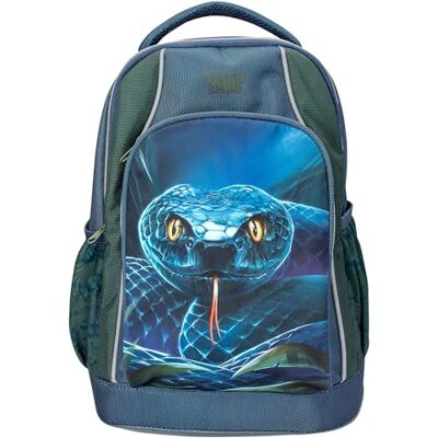 Depesche 13978 Adventure World Sac à dos d'écolier en bleu foncé et vert, avec motif de serpent foncé, sac d'école avec bretelles réglables Depesche 13978 Adventure World Sac à dos d'écolier en bleu foncé et vert, avec motif de serpent foncé, sac d'école avec bretelles réglables