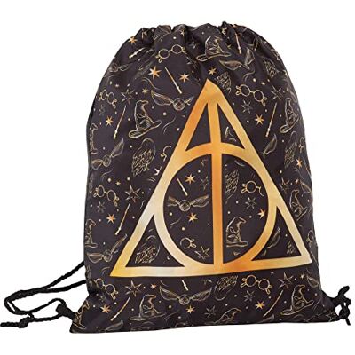 Harry Potter Kindertas met trekkoord De Relieken van de Dood Polyethyleen Gymtas Zwemtas Schoolrugzak, Zwart/Goud, Tas met trekkoord Harry Potter Kindertas met trekkoord De Relieken van de Dood Polyethyleen Gymtas Zwemtas Schoolrugzak, Zwart/Goud, Tas met trekkoord