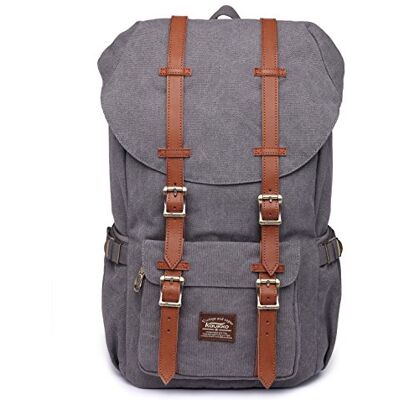 KAUKKO Rugzak met hoes, voor werk, school of reizen, met capaciteit voor laptop, grijs canvas, 47 cm, rugzak voor vrije tijd KAUKKO Rugzak met hoes, voor werk, school of reizen, met capaciteit voor laptop, grijs canvas, 47 cm, rugzak voor vrije tijd