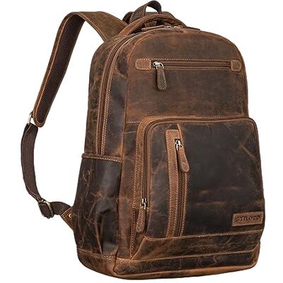 STILORD "Hubertus" Leren rugzak voor dames en heren, vintage rugzak voor laptop 15,6 inch, leer, dagrugzak, lerarentas, kleur: calais bruin STILORD "Hubertus" Leren rugzak voor dames en heren, vintage rugzak voor laptop 15,6 inch, leer, dagrugzak, lerarentas, kleur: calais bruin