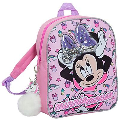 Disney Minnie Mouse meisjesrugzak met glitterstrik voor school en peuters, lunchtas met eenhoorn-pompon, roze, één maat, rugzak Disney Minnie Mouse meisjesrugzak met glitterstrik voor school en peuters, lunchtas met eenhoorn-pompon, roze, één maat, rugzak