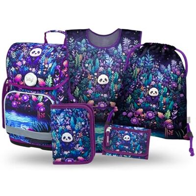 Baagl Schooltas voor jongens en meisjes, 5-delige set (Ergo schooltas voor 1e klas, etui, gymtas, schort, borsttas), basisschooltas, ergonomische schoolrugzak, 19 liter, Jungle Panda, Schooltas set Baagl Schooltas voor jongens en meisjes, 5-delige set (Ergo schooltas voor 1e klas, etui, gymtas, schort, borsttas), basisschooltas, ergonomische schoolrugzak, 19 liter, Jungle Panda, Schooltas set
