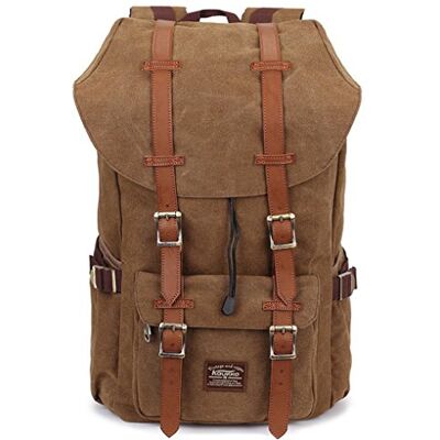 KAUKKO Rugzak voor dames en heren mooi en doordacht met laptopvak schoolrugzak 22 liter canvas, bruin 45 x 27 x 17 cm KAUKKO Rugzak voor dames en heren mooi en doordacht met laptopvak schoolrugzak 22 liter canvas, bruin 45 x 27 x 17 cm