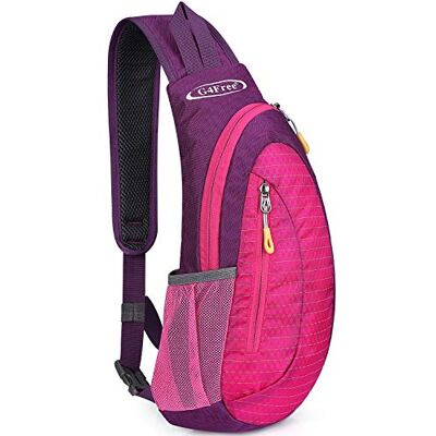 G4Free Lichte borstzak, slinger, schouderrugzak, mooie schoudertas, driehoek, rugzak voor wandelen, fietsen, reizen of multifunctionele dagpacks, roze en paars, Small, cross-body bags G4Free Lichte borstzak, slinger, schouderrugzak, mooie schoudertas, driehoek, rugzak voor wandelen, fietsen, reizen of multifunctionele dagpacks, roze en paars, Small, cross-body bags