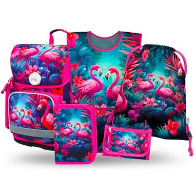 Baagl Schooltas voor jongens en meisjes, 5-delige set (Ergo schooltas voor 1e klas, etui, gymtas, schort, borsttas), basisschooltas, ergonomische schoolrugzak, 19 liter, Roze, Schooltas set Baagl Schooltas voor jongens en meisjes, 5-delige set (Ergo schooltas voor 1e klas, etui, gymtas, schort, borsttas), basisschooltas, ergonomische schoolrugzak, 19 liter, Roze, Schooltas set