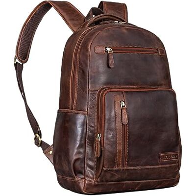 STILORD "Hubertus" rugzak van leer voor dames en heren, vintage rugzak voor laptop, 15,6 inch, leer, dagrugzakken, lerarentas, kleur: zwart, Zamora Bruin, L, Vintage stijl STILORD "Hubertus" rugzak van leer voor dames en heren, vintage rugzak voor laptop, 15,6 inch, leer, dagrugzakken, lerarentas, kleur: zwart, Zamora Bruin, L, Vintage stijl