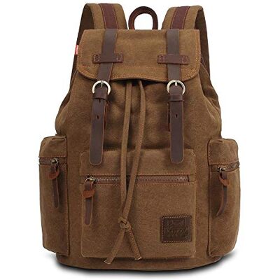 KAUKKO Vintage canvas rugzak voor heren en dames, retro, elegant, outdoor, reizen, wandelen, grote capaciteit, P2-kaki, één maat, daypack KAUKKO Vintage canvas rugzak voor heren en dames, retro, elegant, outdoor, reizen, wandelen, grote capaciteit, P2-kaki, één maat, daypack