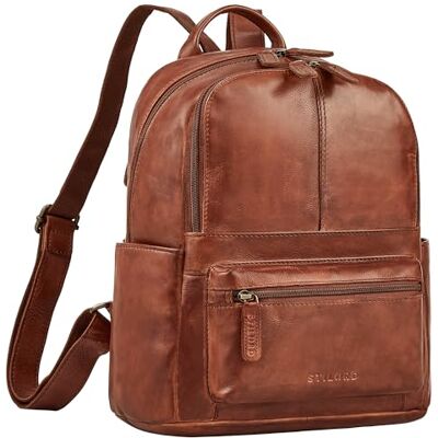 STILORD "Marcella" Rugzak van leer voor dames, kleine stadsrugzak, vintage, handtassen, dames, schouderbanden, echt leer, dagrugzak, modern en elegant, 13 inch, kleur: zwart, Brandy Cognac, S STILORD "Marcella" Rugzak van leer voor dames, kleine stadsrugzak, vintage, handtassen, dames, schouderbanden, echt leer, dagrugzak, modern en elegant, 13 inch, kleur: zwart, Brandy Cognac, S