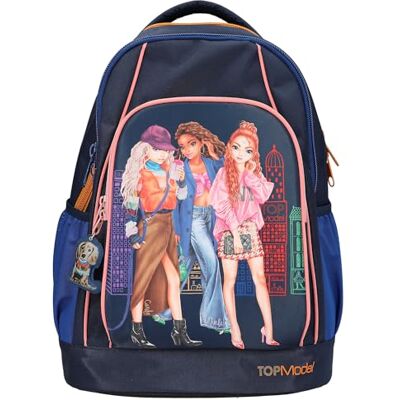 Depesche TOPModel City 12565 Schoolrugzak voor meisjes met verstelbare bandjes en hanger, donkerblauw met modelmotief Depesche TOPModel City 12565 Schoolrugzak voor meisjes met verstelbare bandjes en hanger, donkerblauw met modelmotief