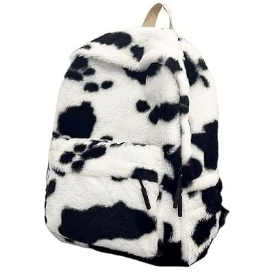 MBACODAI Pluizige vintage luipaardprint rugzak voor vrouwen en mannen Casual reisrugzak met grote capaciteit met pluche bont, retro voor laptop, Big Cow Patroon, Eén maat, Klassiek MBACODAI Pluizige vintage luipaardprint rugzak voor vrouwen en mannen Casual reisrugzak met grote capaciteit met pluche bont, retro voor laptop, Big Cow Patroon, Eén maat, Klassiek