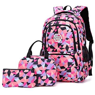QPZK Schooltas met lunchbox en pennenetui voor meisjes, jongens, tieners, kinderen, studenten, 7-16 jaar, 2-6 jaar, reisrugzak voor basisschool/secundaire school, zwart., One Size QPZK Schooltas met lunchbox en pennenetui voor meisjes, jongens, tieners, kinderen, studenten, 7-16 jaar, 2-6 jaar, reisrugzak voor basisschool/secundaire school, zwart., One Size