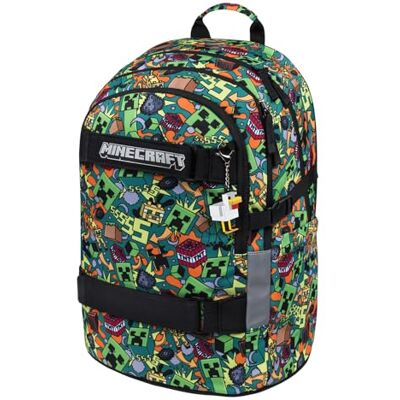 Baagl Schoolrugzak voor jongens, meisjes, tieners, skateboardrugzak, kinderrugzak met laptopvak en borstband voor school, school, Minecraft Chaos, Casual Baagl Schoolrugzak voor jongens, meisjes, tieners, skateboardrugzak, kinderrugzak met laptopvak en borstband voor school, school, Minecraft Chaos, Casual