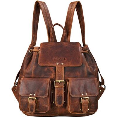 STILORD "Larissa" Vintage rugzak/handtas voor dames, vrije tijd, documenten in A4-formaat, voor MacBooks, backpack retro vintage echt leer, antiek, kleur: kara cognac STILORD "Larissa" Vintage rugzak/handtas voor dames, vrije tijd, documenten in A4-formaat, voor MacBooks, backpack retro vintage echt leer, antiek, kleur: kara cognac