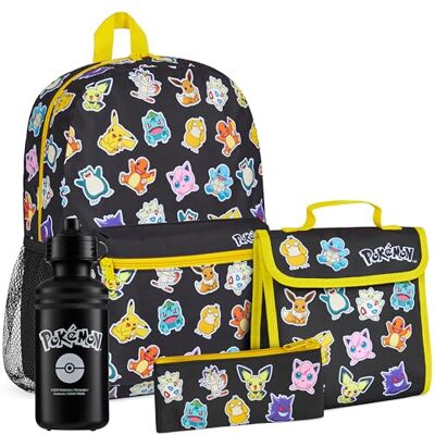 Pokémon Pokemon Rugzak voor kinderen, set van 4 stuks, waterfles, rugzak, etui, geïsoleerde lunchtas of portemonnee, anime, schoolbenodigdheden (zwart/multi 4-delige set) Pokémon Pokemon Rugzak voor kinderen, set van 4 stuks, waterfles, rugzak, etui, geïsoleerde lunchtas of portemonnee, anime, schoolbenodigdheden (zwart/multi 4-delige set)