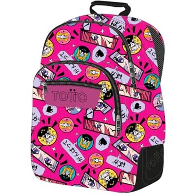 Totto Grand sac à dos scolaire modèle Rayol, capacité 19 L, 3 compartiments, 2 poches bouteille, poche pour PC 14", dos ergonomique avec flux d'air, bretelles en S, imprimé kitsune Totto Grand sac à dos scolaire modèle Rayol, capacité 19 L, 3 compartiments, 2 poches bouteille, poche pour PC 14", dos ergonomique avec flux d'air, bretelles en S, imprimé kitsune