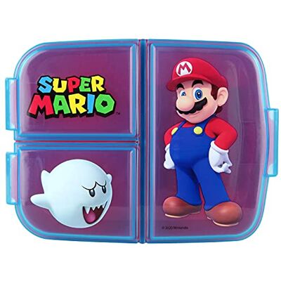 p:os Super Mario lunchbox voor kinderen met 3 vakken van kunststof met clipsluitingen, voor kleuterschool, school en vrije tijd p:os Super Mario lunchbox voor kinderen met 3 vakken van kunststof met clipsluitingen, voor kleuterschool, school en vrije tijd