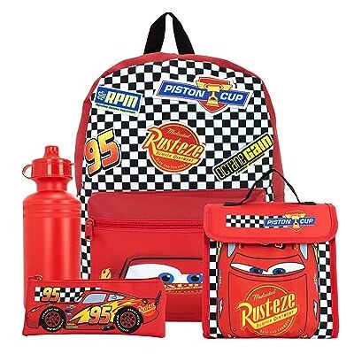 Disney Cars 4-delige rugzakset, Lightning McQueen rugzak, etui waterfles en lunchtas, kinderrugzakken voor school en avonturen, officiële autoartikelen Disney Cars 4-delige rugzakset, Lightning McQueen rugzak, etui waterfles en lunchtas, kinderrugzakken voor school en avonturen, officiële autoartikelen