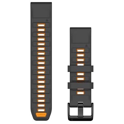Garmin QuickFit, 20 mm zwart/kiezelgrijs siliconen armband, grafiet/oranje glanzend, 26 mm, modern Garmin QuickFit, 20 mm zwart/kiezelgrijs siliconen armband, grafiet/oranje glanzend, 26 mm, modern