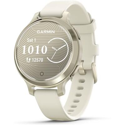 Garmin Lily 2 Active Kleine en elegante smartwatch met geïntegreerde GPS, Lunar Gold met witte siliconen armband, 38 mm behuizing Garmin Lily 2 Active Kleine en elegante smartwatch met geïntegreerde GPS, Lunar Gold met witte siliconen armband, 38 mm behuizing