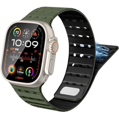 TiMOVO Magnetische armband compatibel met Apple Watch 49/45/44/42 mm, dunne siliconen reservearmband voor iWatch Ultra2 Ultra SE Series 9, 8, 7, 6, 5, 4, 3, 2, 1, legergroen/zwart Magnetic Silicone Watch Band for iWatch Ultra 2 Ultra SE Series 10 9 8 7 TiMOVO Magnetische armband compatibel met Apple Watch 49/45/44/42 mm, dunne siliconen reservearmband voor iWatch Ultra2 Ultra SE Series 9, 8, 7, 6, 5, 4, 3, 2, 1, legergroen/zwart Magnetic Silicone Watch Band for iWatch Ultra 2 Ultra SE Series 10 9 8 7