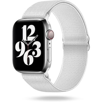 OneFlow Flex Loop Armband compatibel met Apple Watch SE 3 (44 mm), flexibel nylon, sportarmband, reservearmband, wit OneFlow Flex Loop Armband compatibel met Apple Watch SE 3 (44 mm), flexibel nylon, sportarmband, reservearmband, wit