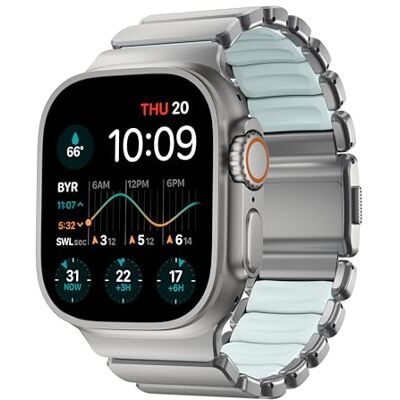 NOMAD Stratos armband I voor Apple Watch 42/44/45/46/49 mm I hybride design, FKM, titanium NOMAD Stratos armband I voor Apple Watch 42/44/45/46/49 mm I hybride design, FKM, titanium
