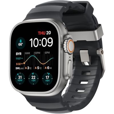 NOMAD Rocky Point Band, voor Apple Watch 42/44/45/49 mm, sterke horlogeband met één maat, FKM-fluorelastomeerrubber, geen edelsteen NOMAD Rocky Point Band, voor Apple Watch 42/44/45/49 mm, sterke horlogeband met één maat, FKM-fluorelastomeerrubber, geen edelsteen