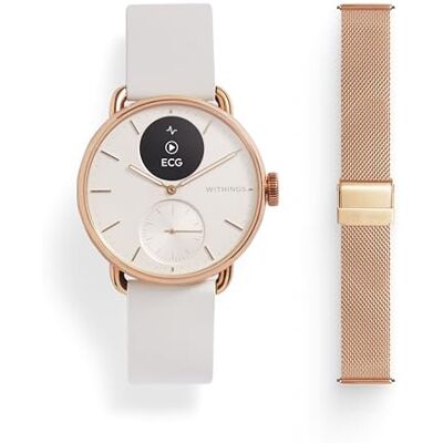Withings BUNDLE Scanwatch 2 Milanese armband in roségoud H&F smartwatch, gezondheidstracker met ECG, SPO2, temperatuurbewaking, slaap, menstruatiecyclus, 35 dagen batterij, Android en iOS Withings BUNDLE Scanwatch 2 Milanese armband in roségoud H&F smartwatch, gezondheidstracker met ECG, SPO2, temperatuurbewaking, slaap, menstruatiecyclus, 35 dagen batterij, Android en iOS