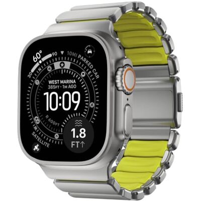 NOMAD Stratos armband I voor Apple Watch 42/44/45/46/49 mm, hybride design, FKM, titanium, Strontium titanaat NOMAD Stratos armband I voor Apple Watch 42/44/45/46/49 mm, hybride design, FKM, titanium, Strontium titanaat