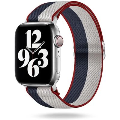 OneFlow Flex Loop Flexibele nylon reservearmband, compatibel met Apple Watch 11 (42 mm), sportarmband, textielweefsel, sporthorloge voor dames en heren, blauw/wit OneFlow Flex Loop Flexibele nylon reservearmband, compatibel met Apple Watch 11 (42 mm), sportarmband, textielweefsel, sporthorloge voor dames en heren, blauw/wit