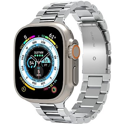 Spigen Modern Fit 316L metalen armband compatibel met Apple Watch Ultra 3/2/1 49 mm, Series 11/10 46 mm, Series 9/8/7 45 mm, 44 mm, zilver Spigen Modern Fit 316L metalen armband compatibel met Apple Watch Ultra 3/2/1 49 mm, Series 11/10 46 mm, Series 9/8/7 45 mm, 44 mm, zilver