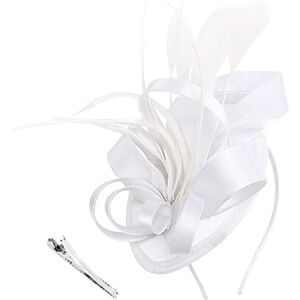 DRESHOW Fascinators Hoed Linten veren op een hoofdband clip cocktail thee party hoeden voor meisjes en vrouwen, 1 x linten fascinator hoed: wit Taille unique DRESHOW Fascinators Hoed Linten veren op een hoofdband clip cocktail thee party hoeden voor meisjes en vrouwen, 1 x linten fascinator hoed: wit Taille unique