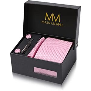 Massi Morino Stropdas set met manchetknopen, pochet en dasspeld – luxe stropdassen set voor heren in Geschenkdoos Mens tie set, Roze geruit, one size one size Massi Morino Stropdas set met manchetknopen, pochet en dasspeld – luxe stropdassen set voor heren in Geschenkdoos Mens tie set, Roze geruit, one size one size