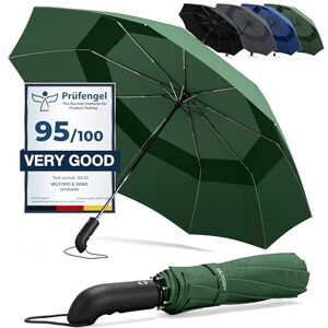 Wilford & Sons Compacte opvouwbare paraplu automatisch openen/sluiten knop en tas Windbestendig, onbreekbaar, robuust, klein, telescopisch, eenvoudig, waterdicht heren dames parasol reizen, groen Double Canopy Wilford & Sons Compacte opvouwbare paraplu automatisch openen/sluiten knop en tas Windbestendig, onbreekbaar, robuust, klein, telescopisch, eenvoudig, waterdicht heren dames parasol reizen, groen Double Canopy