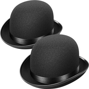 WELLGRO Set van 2 zwarte bowlerhoeden voor volwassenen, bowler met satijnen lint, 30,5 x 24 x 13 cm (l x b x h) WELLGRO Set van 2 zwarte bowlerhoeden voor volwassenen, bowler met satijnen lint, 30,5 x 24 x 13 cm (l x b x h)