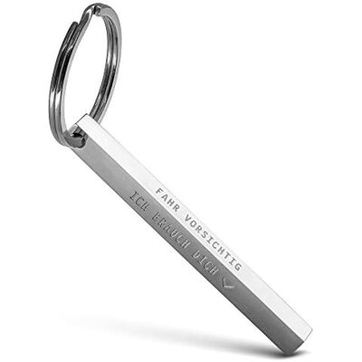 FABACH Cuboid Sleutelhanger "Fahr vorsichtig ich braucht Dich" autosleutelhanger van roestvrij staal hanger met diepe filigraan gravure, zilver, één maat, zilver. FABACH Cuboid Sleutelhanger "Fahr vorsichtig ich braucht Dich" autosleutelhanger van roestvrij staal hanger met diepe filigraan gravure, zilver, één maat, zilver.
